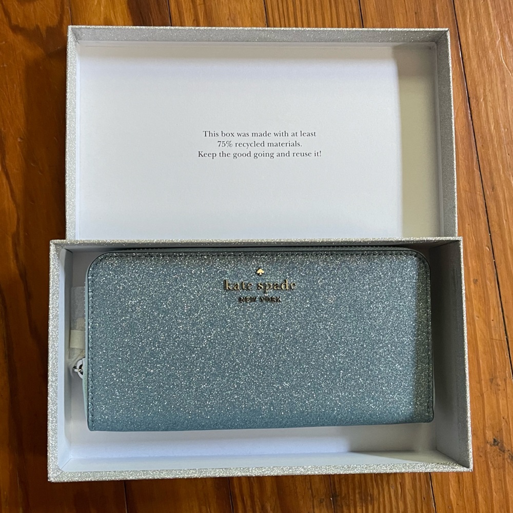 Kate Spade Large Continental Wallet Frosty Sky Glitter Fabric